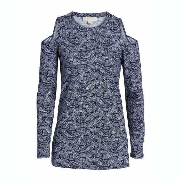 New! MICHAEL KORS Women's Cold Shoulder Blue Paisley Print Top Blouse 3X Plus - Picture 3 of 7